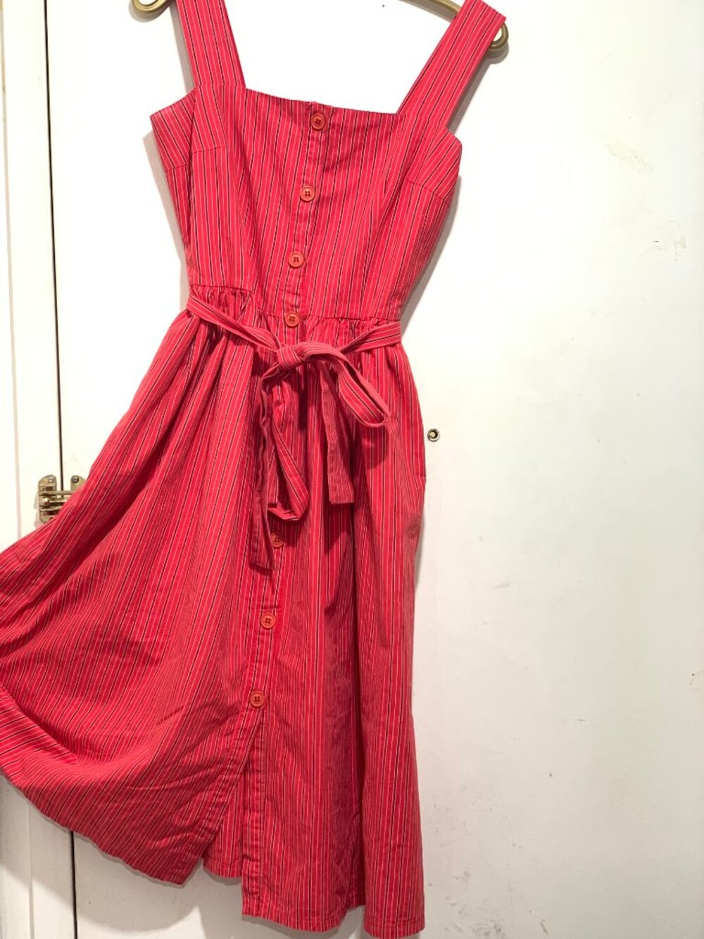 STREETBOX STRIPED BELTED COTTON SLEEVELESS MIDI DRESSES SIZE L - Picture 6 of 10
